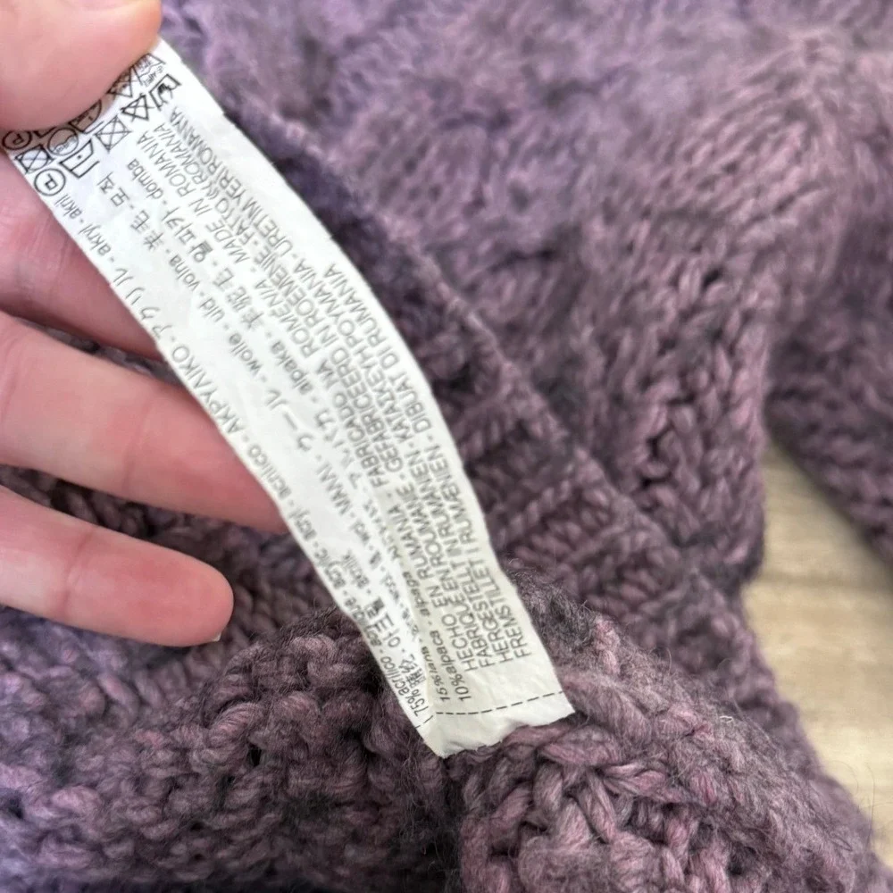Zara Man Men Sweater Medium Purple‎ Wool Alpaca Blend Cable Knit Italian Yarn